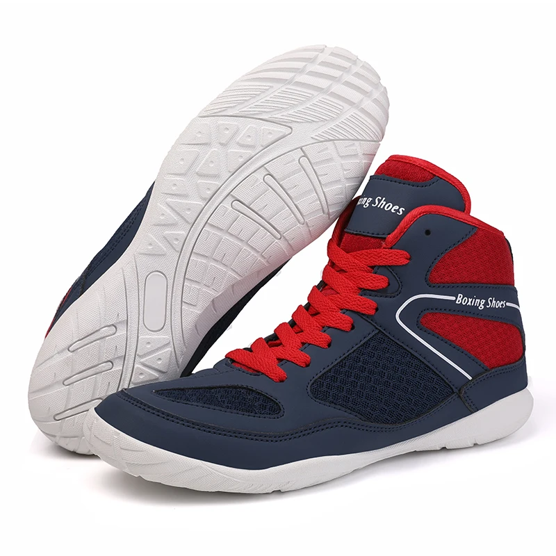 Men'S Shoes Navy Blue - รองเท้ามวยปล้ํามืออาชีพสําหรับผู้ชายรองเท้าผ้าใบกีฬาสีแดงและสีน้ําเงินน้ําหนักเบาสําหรับการชกมวยและการฝึกซ้อมกลางแจ้งขนาดใหญ่