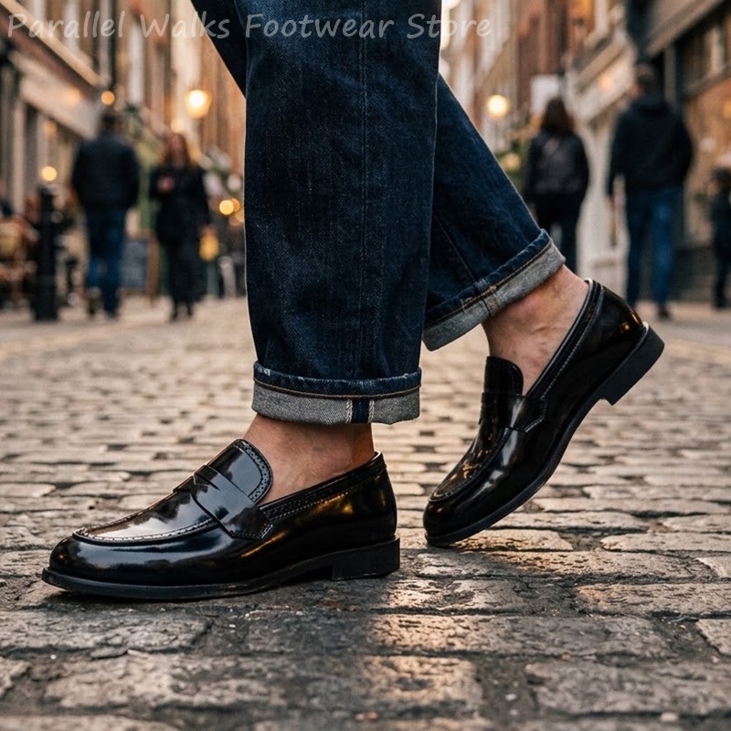 Men Shoes For Wedding - รองเท้าโลฟเฟอร์หนังแก้วสำหรับผู้ชาย แบบสวม หัวรองเท้าทรงโมค หนังเงางาม เหมาะสำหรับงานแต่งงาน ชุดทักซิโด้