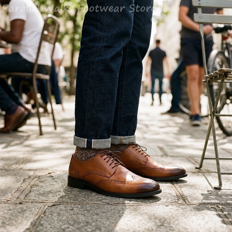 Men Shoes For Wedding - รองเท้าเดอร์บี้แบบ Brogue สำหรับผู้ชาย รองเท้าทรง Wingtip สำหรับงานทางการ