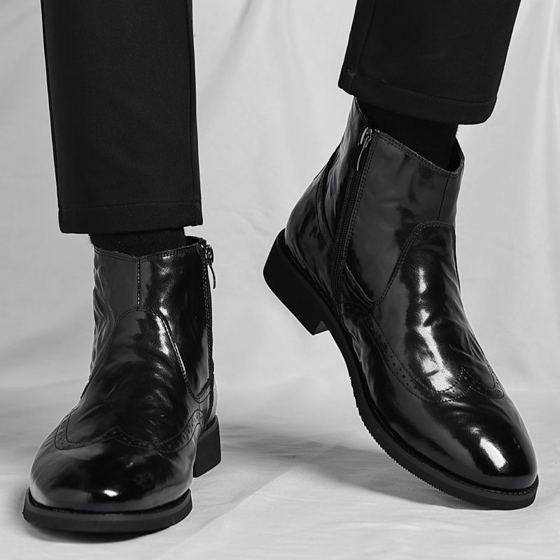 Men'S Shoes Dress Casual - รองเท้าบูทเชลซีผู้ชาย หนังนุ่ม หุ้มข้อสูง สไตล์ลำลองสำหรับธุรกิจ ผูกเชือก สวมใส่สบาย