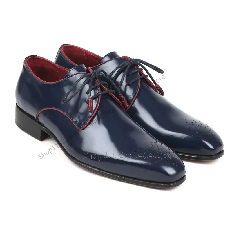 Men'S Shoes Navy Blue - รองเท้าเดอร์บี้สีน้ำเงินกรมท่า ระบายอากาศได้ดี สายรัดแบบผูกเชือก รองเท้าแฟชั่นผู้ชาย รองเท้าทำมือสุดหรู สำหรับงานปาร์ตี้