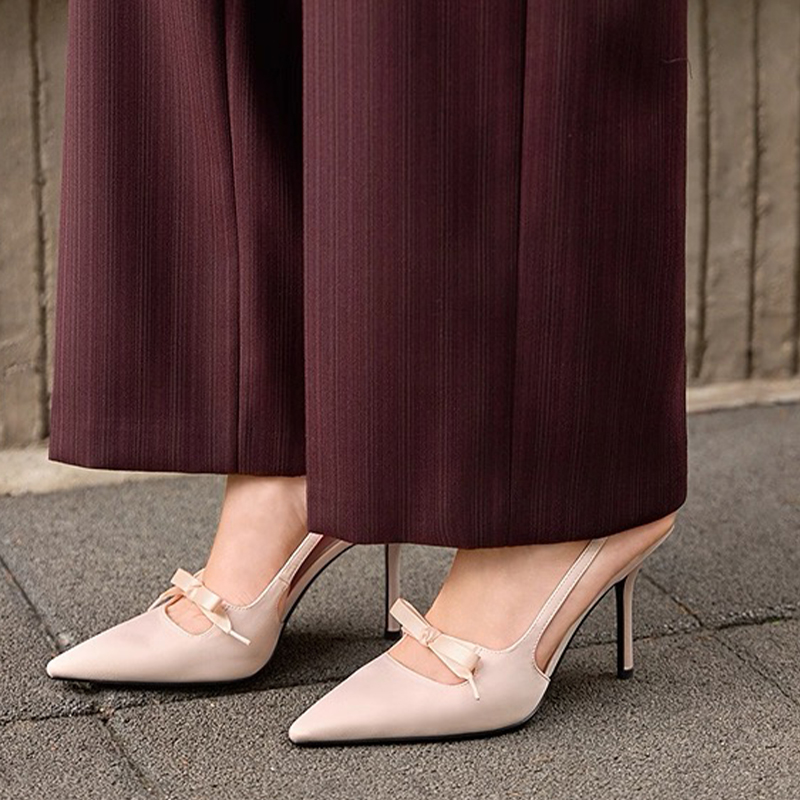 Dress Shoe Pointed - รองเท้าส้นสูงแบบสวมสำหรับผู้หญิง หัวแหลม ดีไซน์หรูหรา สไตล์สลิงแบ็ค แฟชั่นส้นเข็ม รองเท้าปั๊มส์สวยสง่า