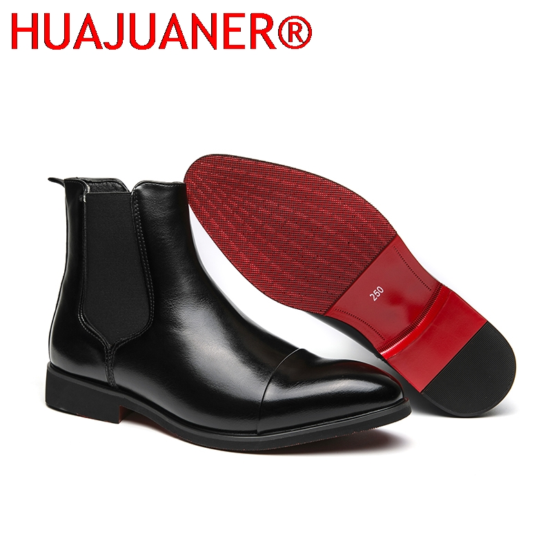 Men'S Shoes Hush Puppies - รองเท้าบูทเชลซีสีดำสไตล์อังกฤษสำหรับผู้ชาย รองเท้าบูทหนังแท้พื้นสีแดงสำหรับผู้หญิง รองเท้าบูทหุ้มปลายเท้าพื้นเรียบ รองเท้าลำลองสำหรับกิจกรรมกลางแจ้ง