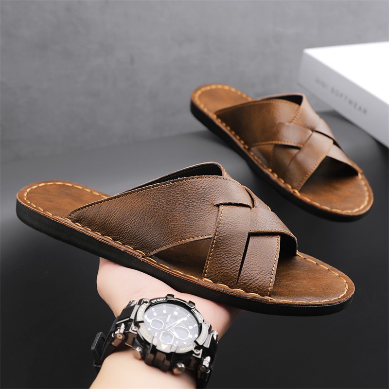 Men'S Shoes Hush Puppies - รองเท้าแตะหนังแท้สำหรับผู้ชาย รองเท้าลำลองฤดูร้อน รองเท้าแตะชายหาด ระบายอากาศได้ดี รองเท้าสวมสบาย รองเท้าฟลิปฟลอป