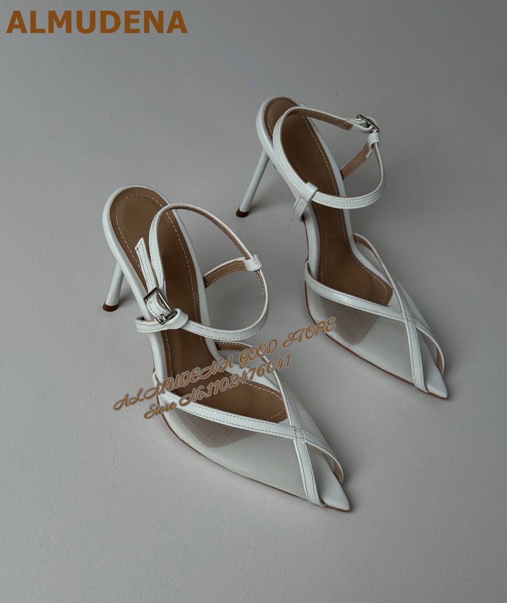 Dress Shoe Pointed - ALMUDENA สีขาว Air Mesh รองเท้าส้นสูงชี้ Toe