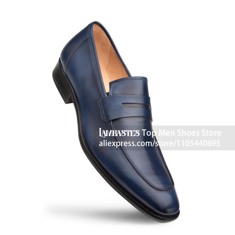 Men'S Shoes Navy Blue - รองเท้าหนัง PU สีน้ำเงินกรมท่า แบบสวม คลาสสิก สำหรับงานทางการ