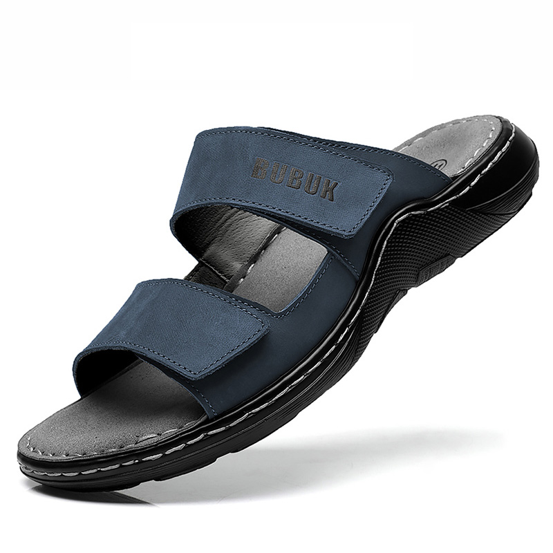 Men'S Shoes Hush Puppies - รองเท้าแตะกีฬาผู้ชายหนังวัวชั้นแรก, รองเท้าแตะกันลื่นกลางแจ้งแบบเปิดนิ้วเท้า, รองเท้าลำลองผู้ชาย, รองเท้าชายหาดแฟชั่นกลางแจ้ง, ลี่