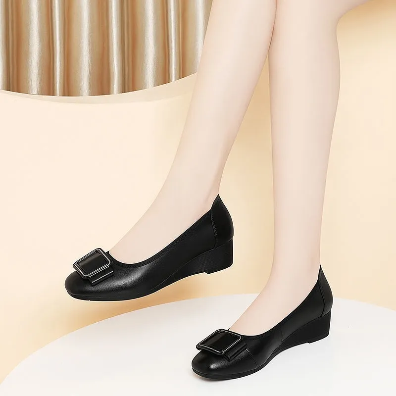 Men'S Shoes Hush Puppies - รองเท้าผู้หญิงน่ารัก หัวกลม น้ำหนักเบา หนังแก้วสีดำ สวมใส่สบาย ส้นเตารีด