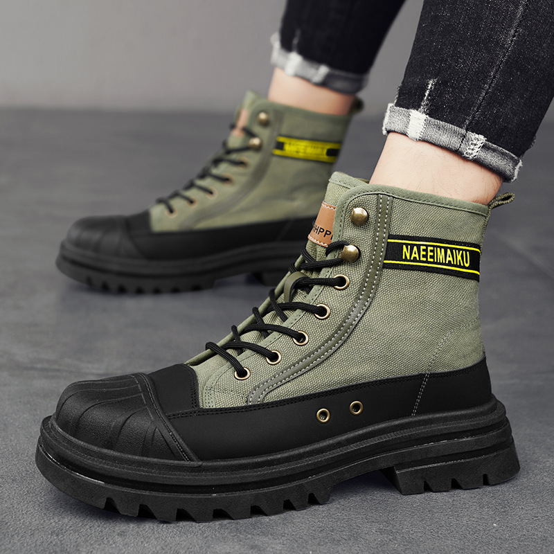 Men Shoes Office - รองเท้าบูทผ้าใบผู้ชายแฟชั่นทรงสูง รองเท้าลำลองใส่สบาย ระบายอากาศได้ดี รองเท้าทำงานสำหรับผู้ชาย รองเท้าบูทข้อเท้าดีไซน์หรูหรา รองเท้าผู้ชาย