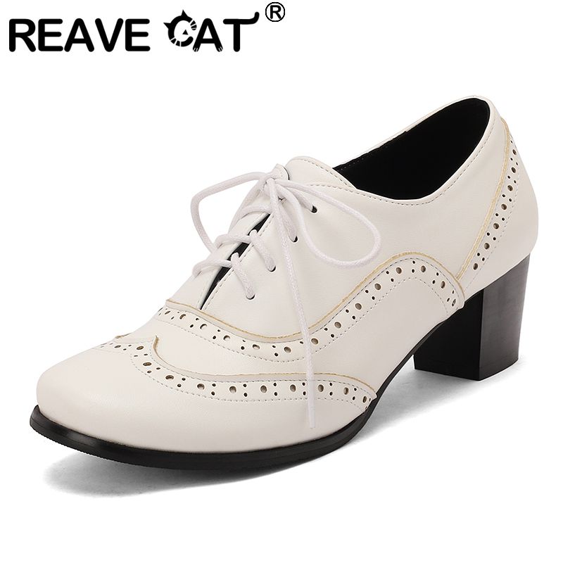 Men'S Shoes Size 43 In Us - รองเท้าส้นสูงผู้หญิง REAVE CAT สีน้ำตาล หัวกลม ส้นบล็อกสูง
