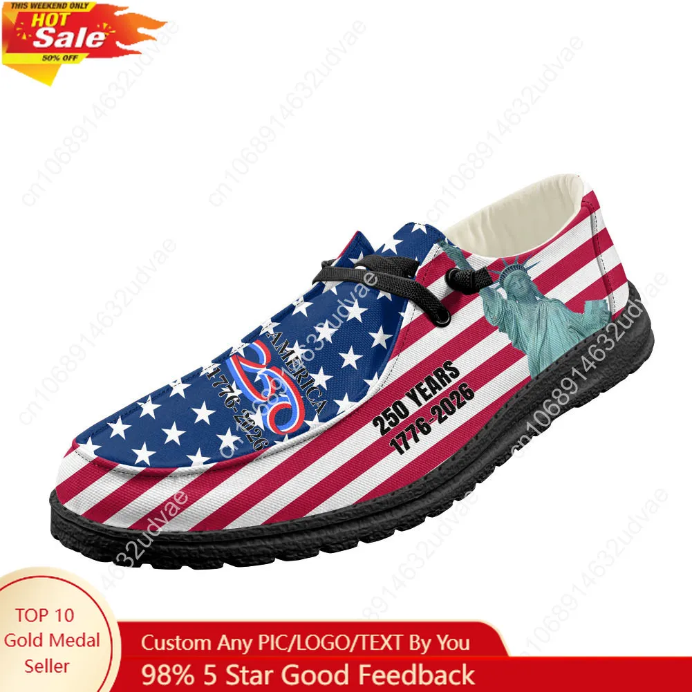 Men'S Shoes Lightweight - อเมริกาครบรอบ 250 ปี 1776-2026 รองเท้าโลฟเฟอร์ผู้ชายผู้หญิงรองเท้าลำลองทนทานน้ำหนักเบารองเท้าแบนรองเท้ากลางแจ้งรองเท้าสั่งทำสีดำ
