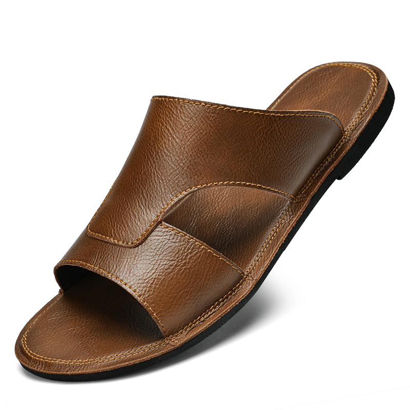 Men'S Shoes Lightweight - รองเท้าแตะชาย สีดำ สีน้ำตาล ส้นแบน ทำจาก PU