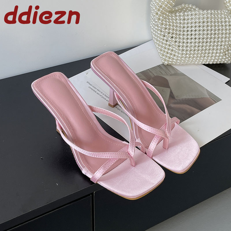 Men'S Shoes Size 43 In Us - สีชมพูแฟชั่นสแควร์ Toe ผู้หญิงรองเท้าส้นสูงรองเท้าหญิง Flip flops รองเท้าตื้นสุภาพสตรีรองเท้าส้นสูงปั๊มรองเท้าขนาด