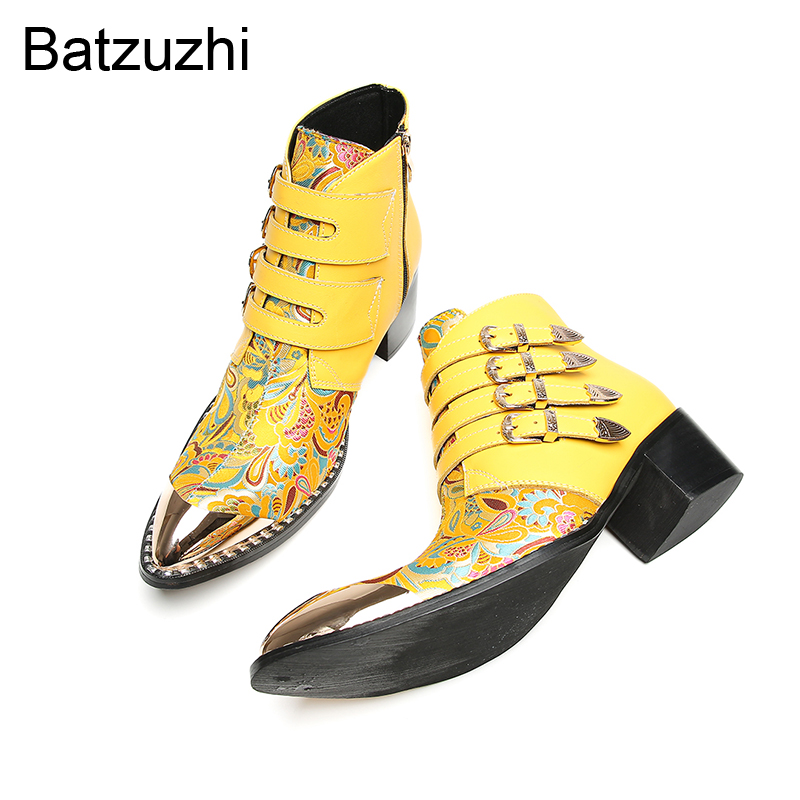 รองเท้าบูทข้อเท้าหนังแท้สีเหลื - Men Shoes For Wedding บทวิจารณ์และราคา