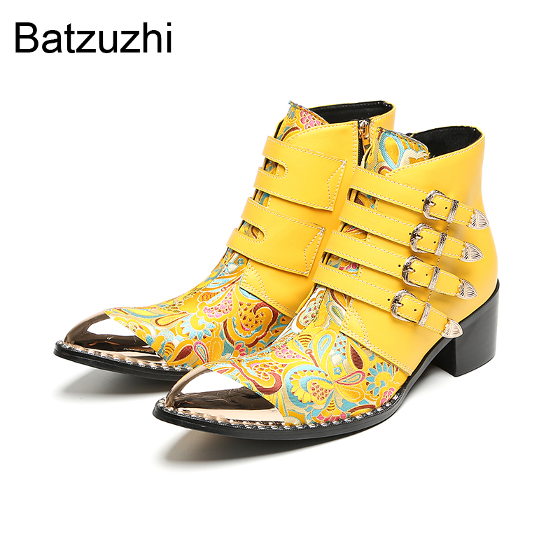 รองเท้าบูทข้อเท้าหนังแท้สีเหลื - Men Shoes For Wedding บทวิจารณ์และราคา