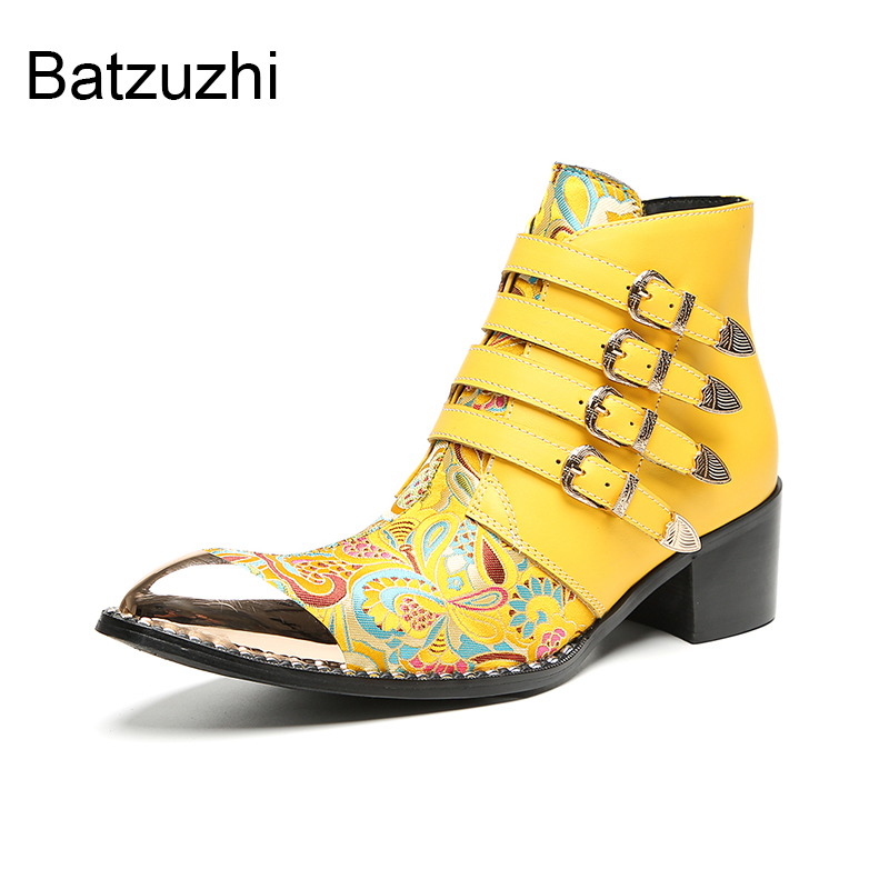 รองเท้าบูทข้อเท้าหนังแท้สีเหลื - Men Shoes For Wedding บทวิจารณ์และราคา
