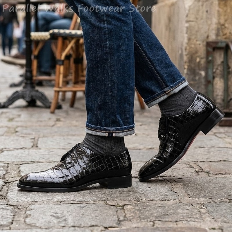 รองเท้าหนังแก้วผู้ชายลายหนังจร - Men Shoes For Wedding บทวิจารณ์และราคา