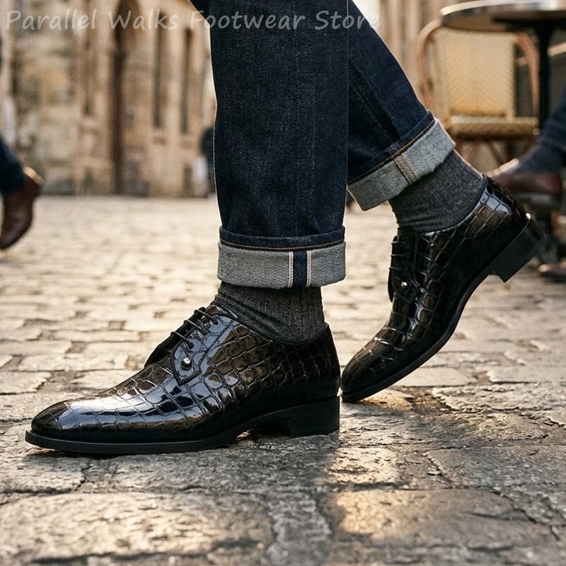 รองเท้าหนังแก้วผู้ชายลายหนังจร - Men Shoes For Wedding บทวิจารณ์และราคา