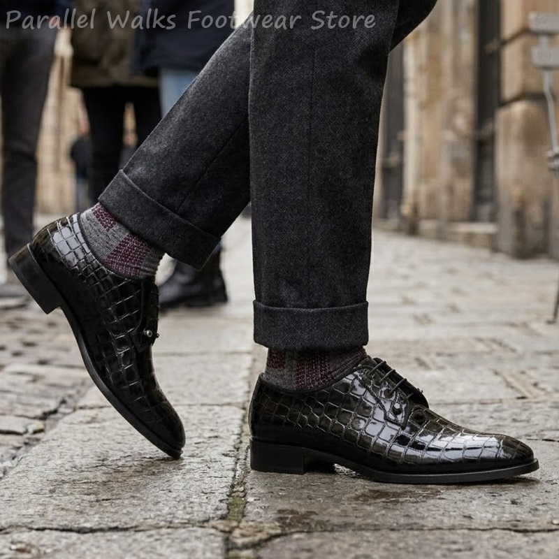 รองเท้าหนังแก้วผู้ชายลายหนังจร - Men Shoes For Wedding บทวิจารณ์และราคา